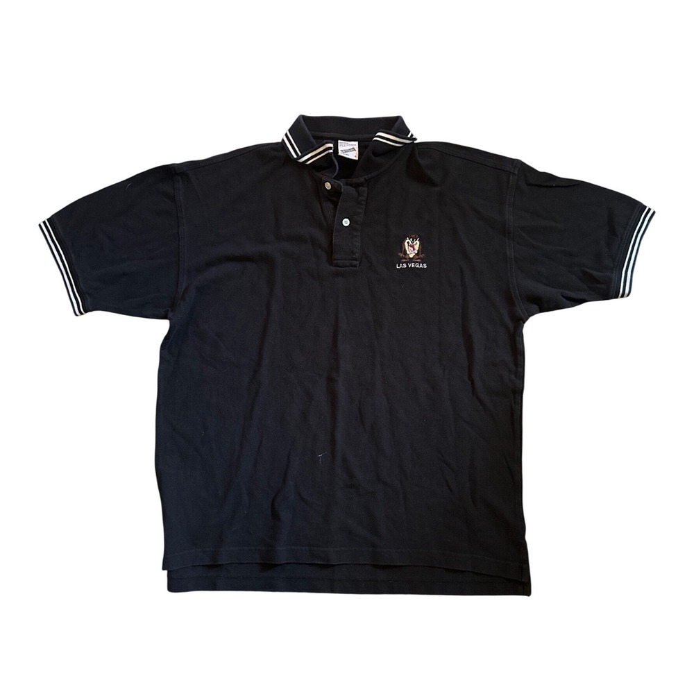 Vintage 1998 Warner Bros Studio Store Taz Las Vegas Polo Shirt Mens Large Black